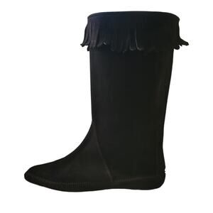 Jimmy Choo Wave Suede Fringe Trim Mid-Calf Moccasin Round Flat Boots 39.5